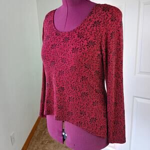 Rabbit Designs Vintage 80s Floral Blouse 10M long sleeve red black shoulder pads